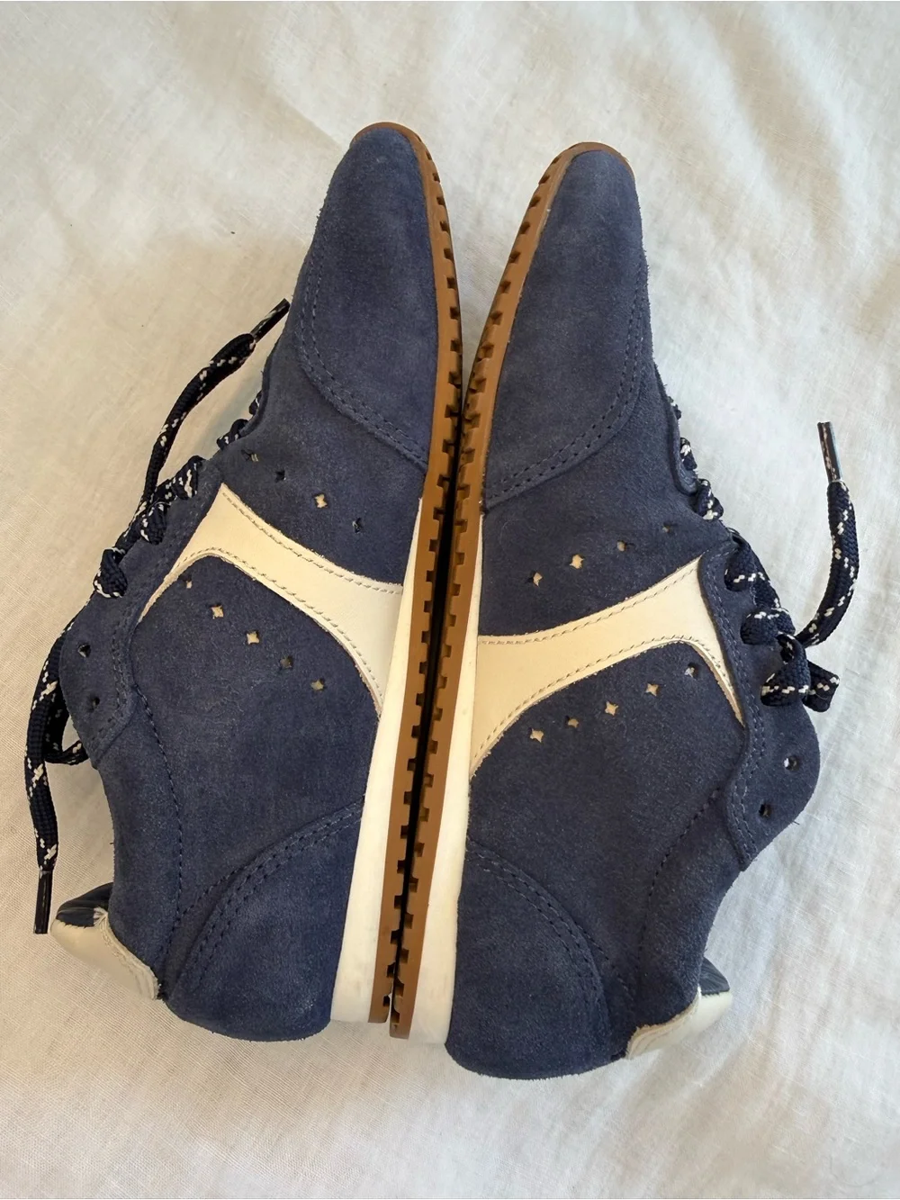 Larroude Stella Sneaker In Navy Suede and Ivory Leather